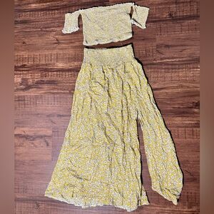 Yellow Floral Off-Shoulder Skirt Set